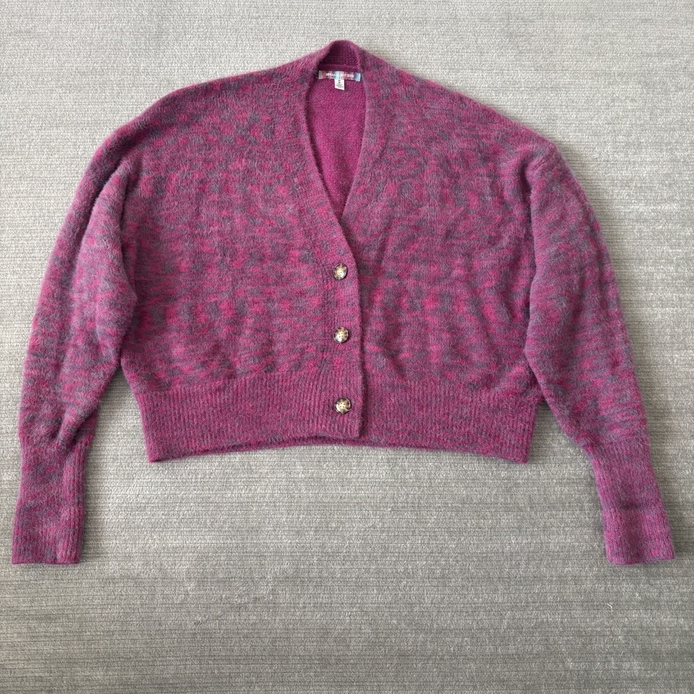 Urban Outfitters Cardigan Womens Medium Purple Fuzzy Shaggy V-Neck Relax Fit